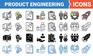 Obraz premium Product engineering icon set with multiple style collection.
