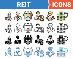 REIT concept of real estate investment trust icon set with multiple style collection.