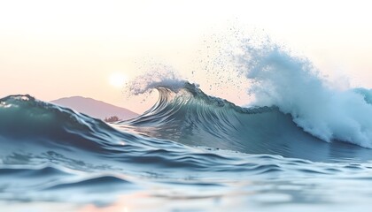Ocean Wave Breaking at Sunrise, Stunning Seascape