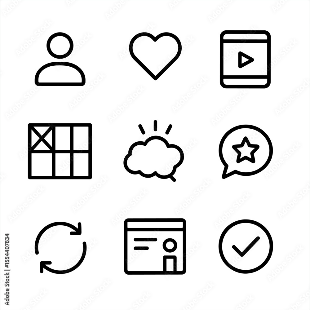 Poster ux design icons. outline icon set of user experience and design thinking: user silhouette, empathy h