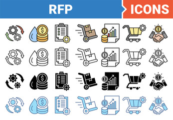 RFP concept of request for proposal icon set with multiple style collection.