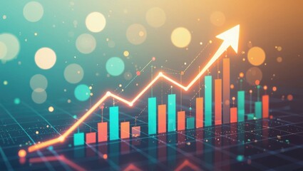 Vibrant bar chart with upward trend line and arrow illustrating positive growth and financial success