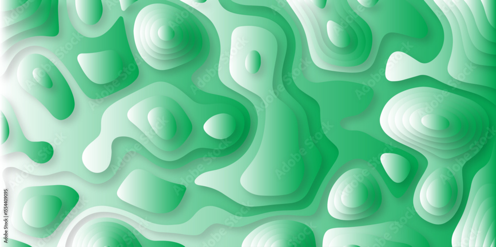 Poster paper cut 3d render topography abstract, beautiful green background. geometric map relief texture wi