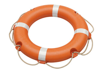 Isolated Orange Life Preserver Ring with Rope