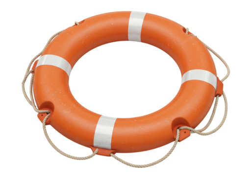Isolated Orange Life Preserver Ring with Rope
