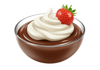 Isolated Chocolate Pudding with Cream and Strawberry