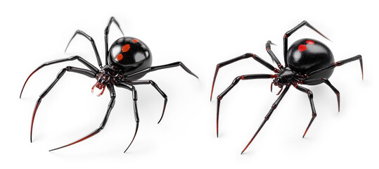 black widow spider with red markings on transparent background
