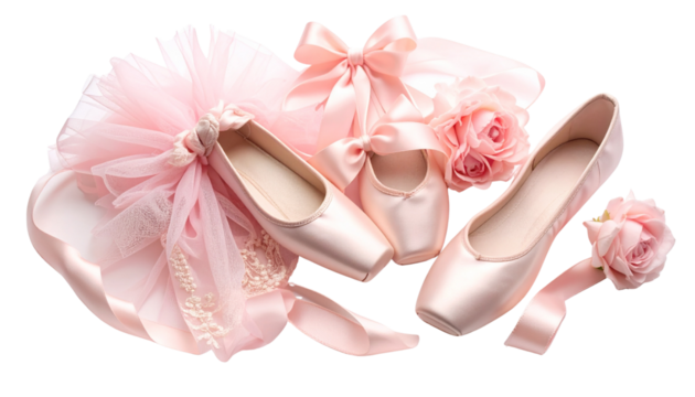 Elegant pink ballet accessories, element isolated on solid white background