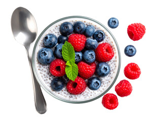 Chia Pudding with Berries and Mint – Top View Healthy Breakfast