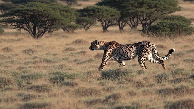 Cheetah prowling African savanna landscape - Powered by Adobe