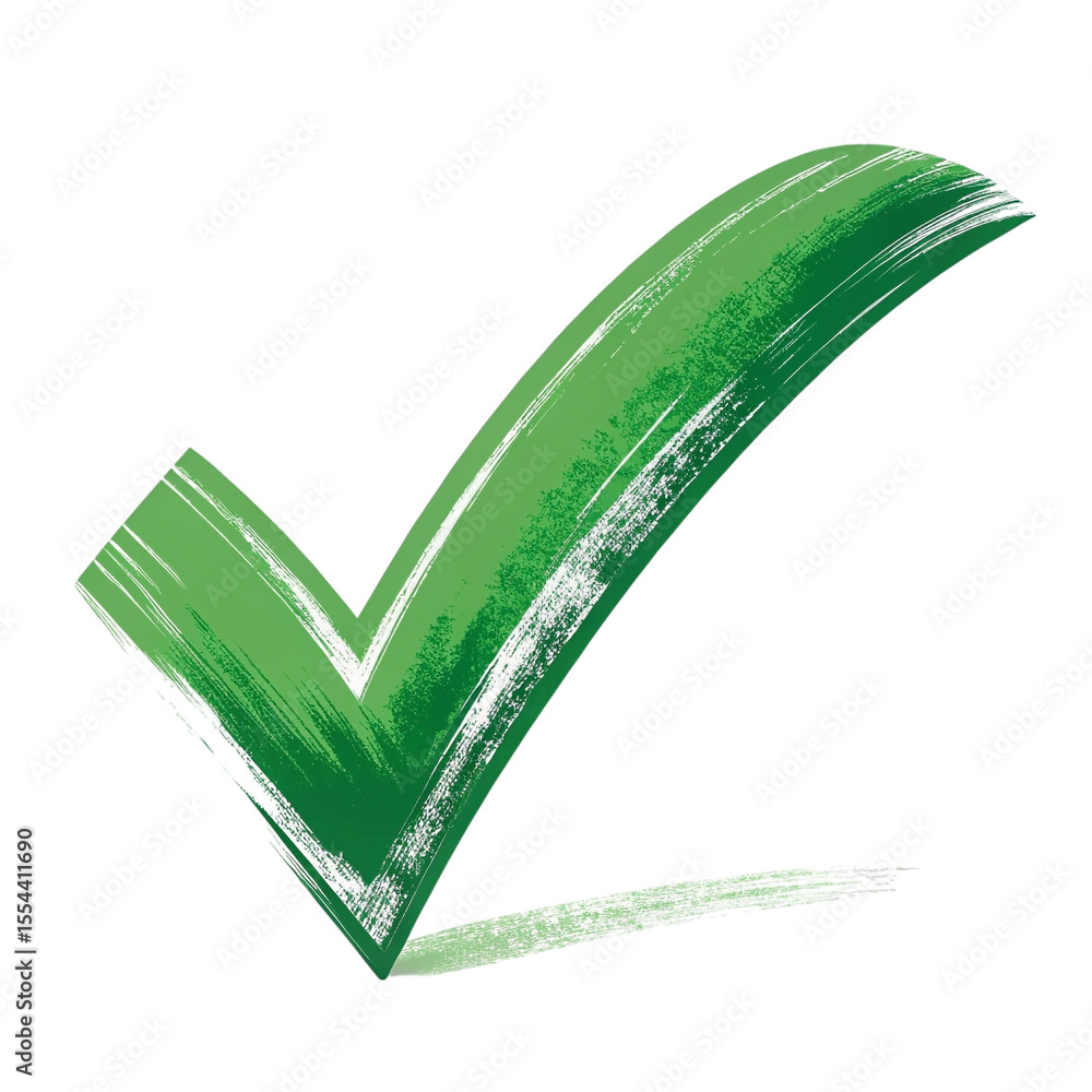 Poster a green check mark with brush stroke texture on a black background indicating approval or completion