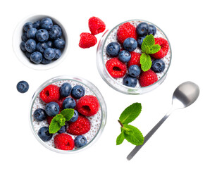 Chia Pudding with Berries and Mint – Top View Healthy Breakfast