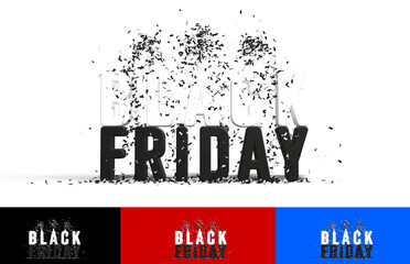 Black friday text illustration with confetti - 3D rendering on transparent background