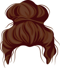 template of a female hairstyle gathered in a messy bun on top, brown in color, medium length for female characters