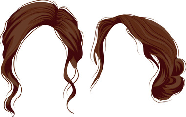 set of two styling and hairstyle templates for medium-length brown female hair for female characters styled in messy hairstyles