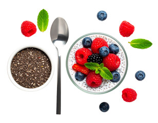 Chia Pudding with Berries and Mint – Top View Healthy Breakfast