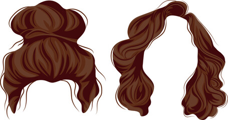 set of two styling and hairstyle templates for medium-length brown female hair for female characters