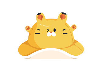 Kids hat with cute cat, animal head. Panama, summer sunhat with feline face, ears, paws, headwear. Childrens accessory, sun protection cap. Flat vector illustration isolated on white background