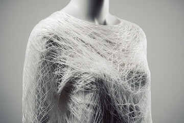 White wearable soft shell photosynthetic threads modern fashion abstract textile innovative clothing artistic design futuristic garment mannequin creative fabric