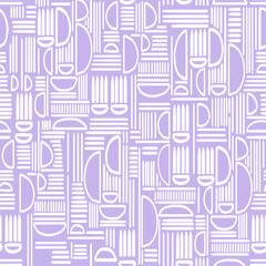 Seamless geometric vector pattern with hand drawn shapes and lines. Modern tribal style in white and violet, purple, lavander. Template for textile, wrapping paper, stationery, backgrounds, decor
