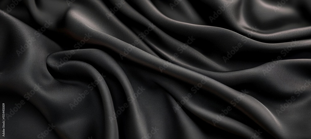 Poster elegant black satin fabric texture with soft curves and highlights creating a luxurious background