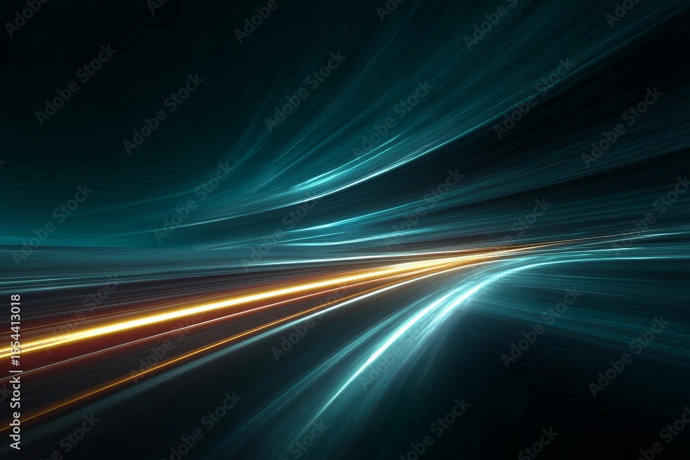 Poster dynamic glowing lines and abstract patterns creating a sense of speed in cybernetic space