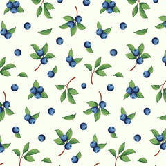 Blueberries in a pattern.Vector seamless pattern with blueberries on a light background.