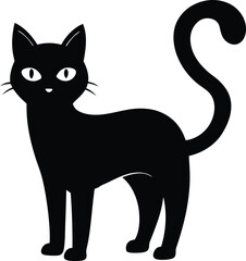 Halloween cat silhouette, Black cat, scary cartoon Halloween illustration Vector