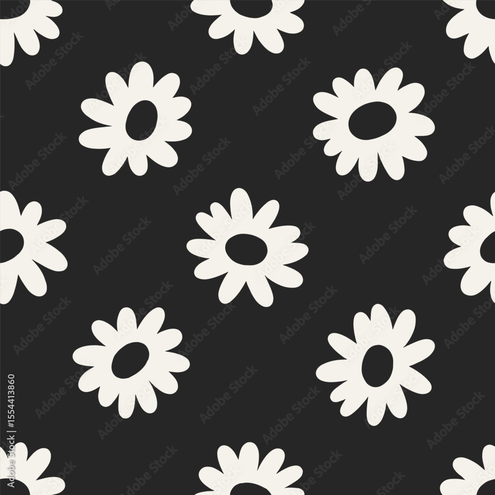 Poster floral pattern, seamless print. black and white daisy flowers, endless repeating background design i