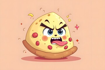 pastel pizza character with glaring expression and sticking out tongue illustration