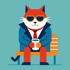 Vector art illustration of a cat drinking a drink
