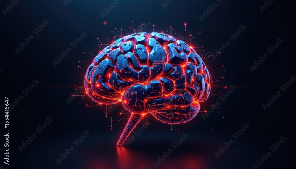Poster a futuristic representation of a human brain, glowing with interconnected neural pathways