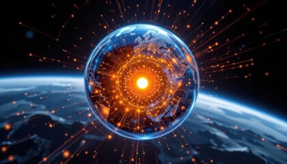 Obraz premium A futuristic view of planet Earth with intricate glowing details, symbolizing the interconnectedness of global networks and data