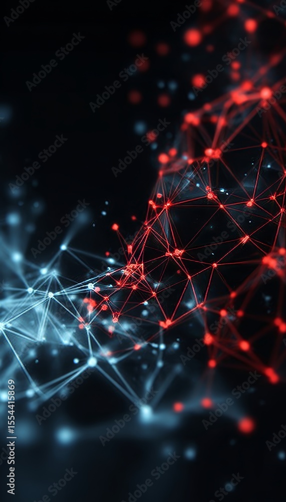 Aufkleber futuristic interconnected network of red and blue dots and lines symbolizing a digital datascape