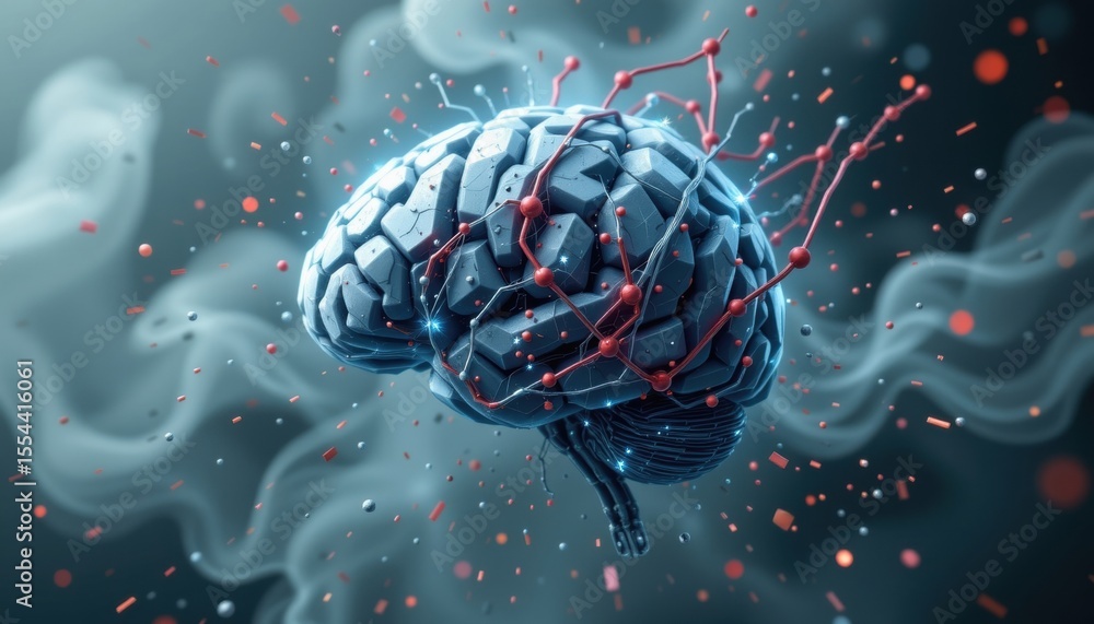 Poster a dynamic representation of a human brain, showcasing intricate neurological connections and radiant