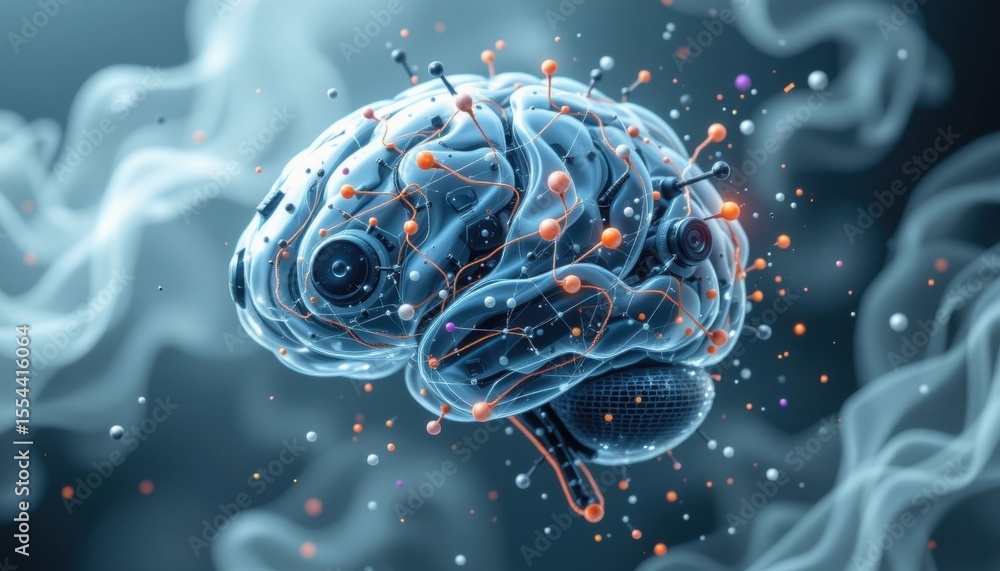 Poster a transparent brain with an overlay of neural networks, revealing the intricate workings of the huma
