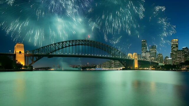 FW 16 Wavert Bridge: Multi-Colored Sydney New Year's Eve Fireworks Over Harbour