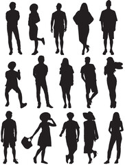 vector silhouettes of people in summer attire