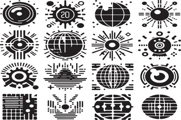 Y2K Retro-Futuristic Vector Elements Pack &ndash; Abstract Icons, Grids, Globes & Tech Graphics .