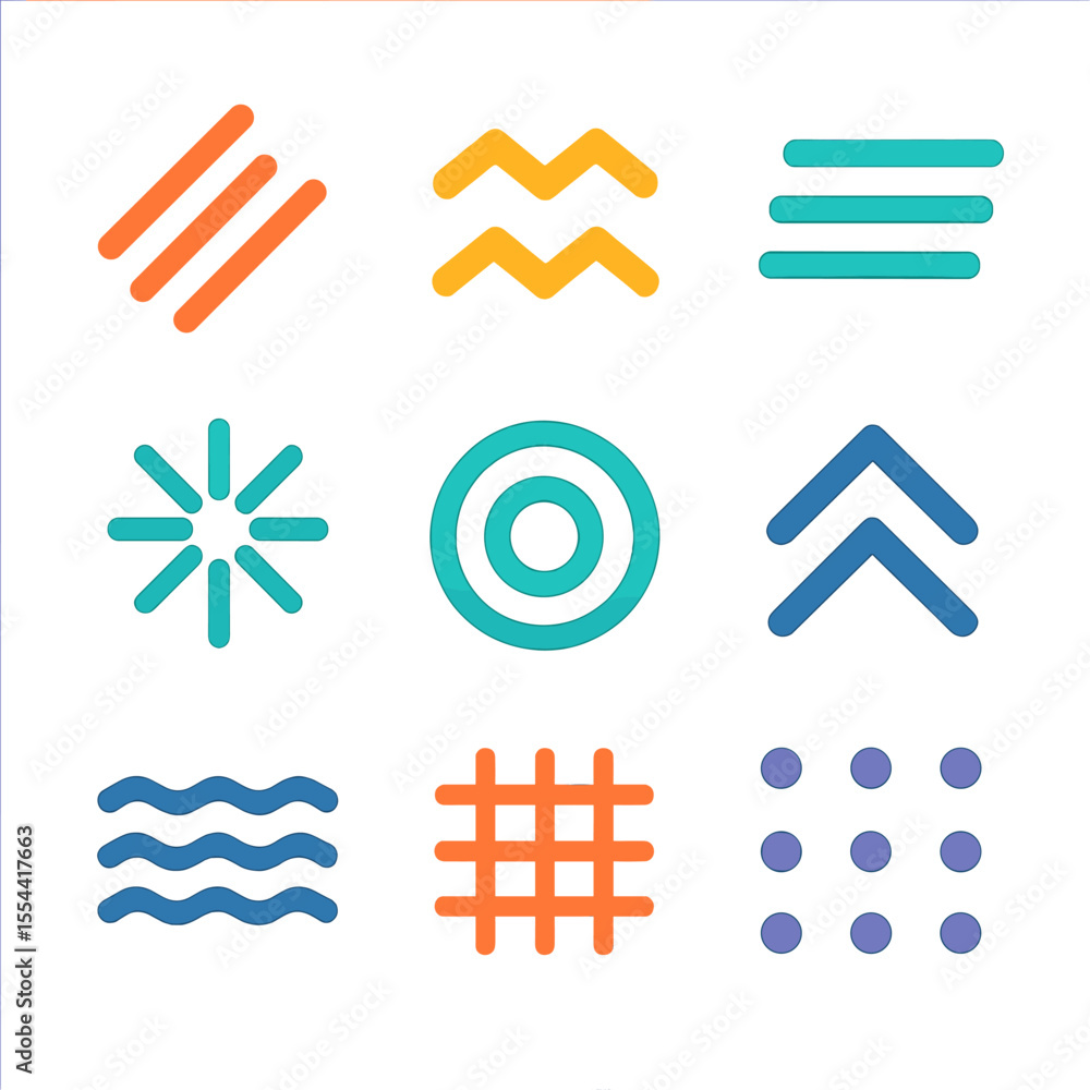Poster geometric line icons. isometric flat icon set of abstract geometric lines: diagonal line cluster, zi