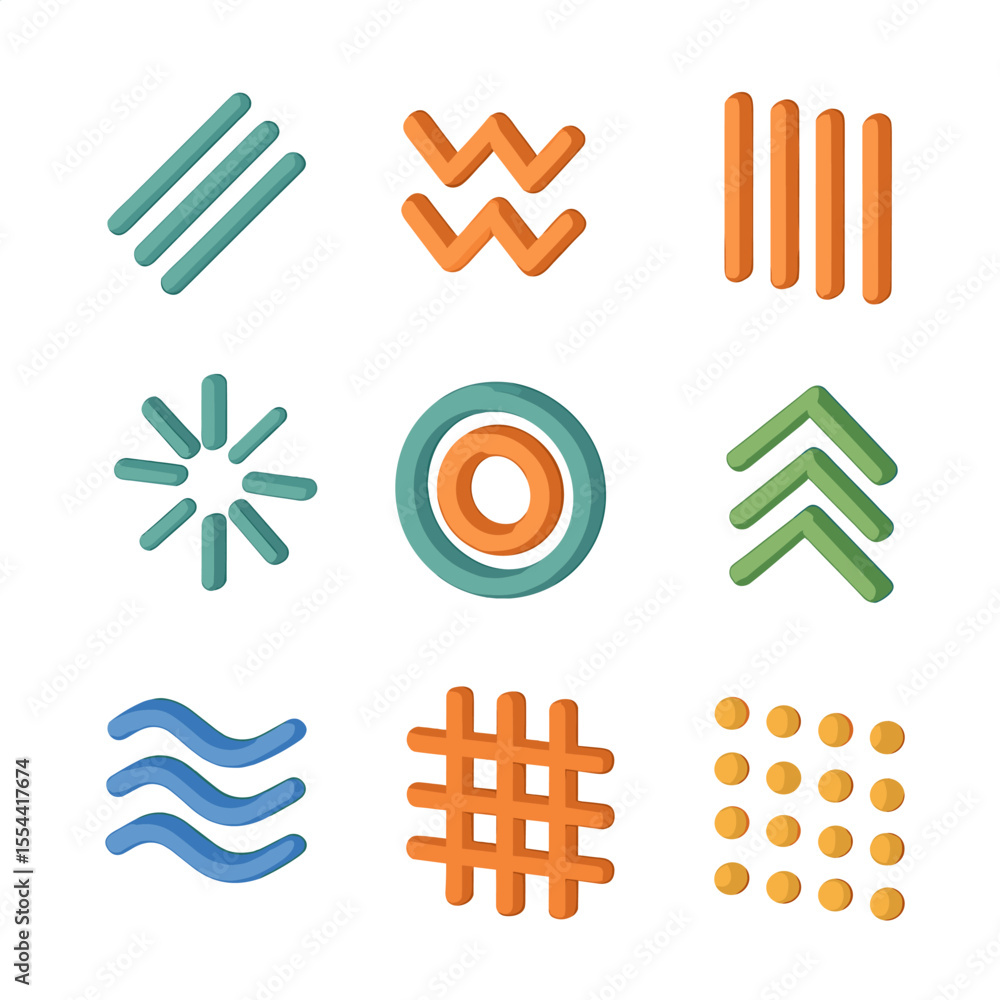 Poster geometric line icons. isometric flat icon set of abstract geometric lines: diagonal line cluster, zi