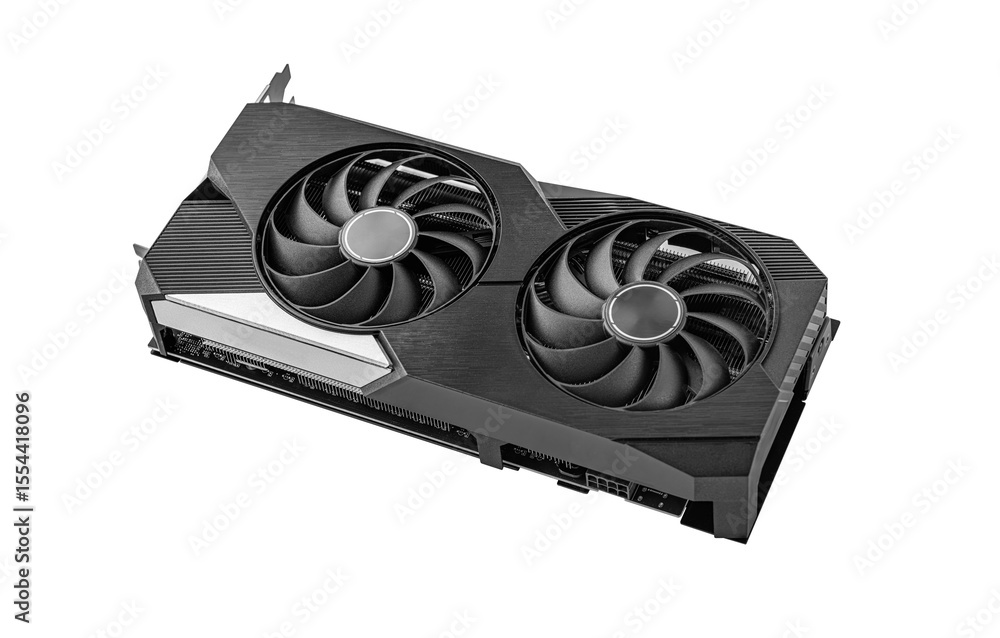 Fototapete high-performance black dual-fan graphics card isolated on a white background, designed for gaming an