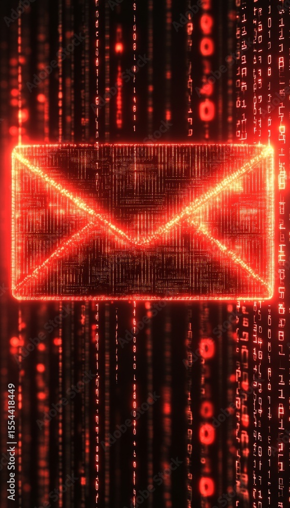 Poster digital phishing attack concept with encrypted envelope figure representing cybersecurity threats