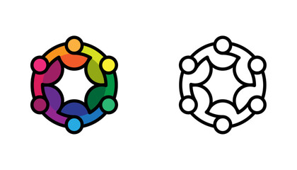 Colorful and Line logo icon of a people group in circle. for team-building activities, social networking, diversity initiatives, community events, or group projects. vector icon design