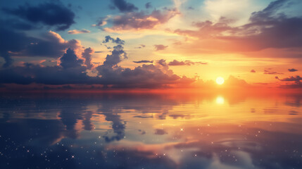 Sunset on the sea waves.  Tropical beach.