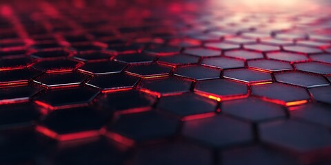 Obraz premium Abstract hexagonal grid with red glow