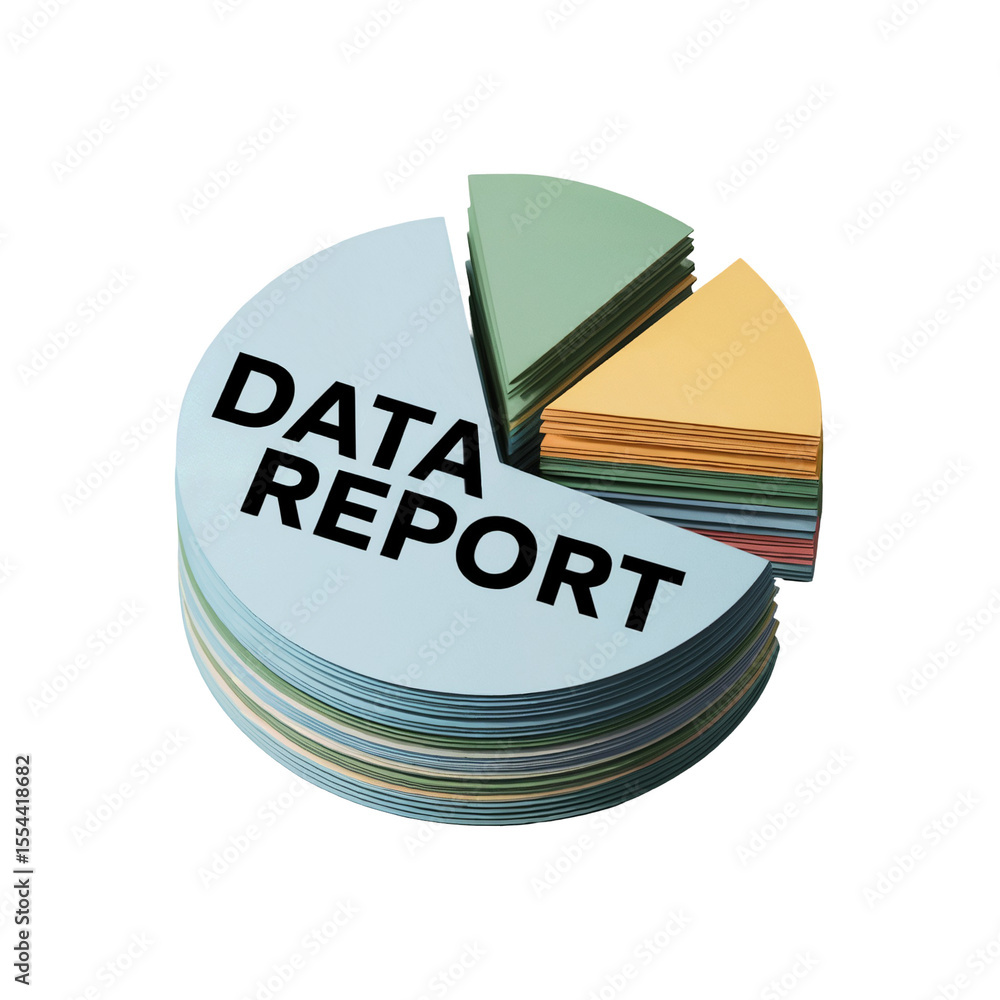 Aufkleber a 3 d render of a data report pie chart composed of stacked pastel colored paper segments light blue