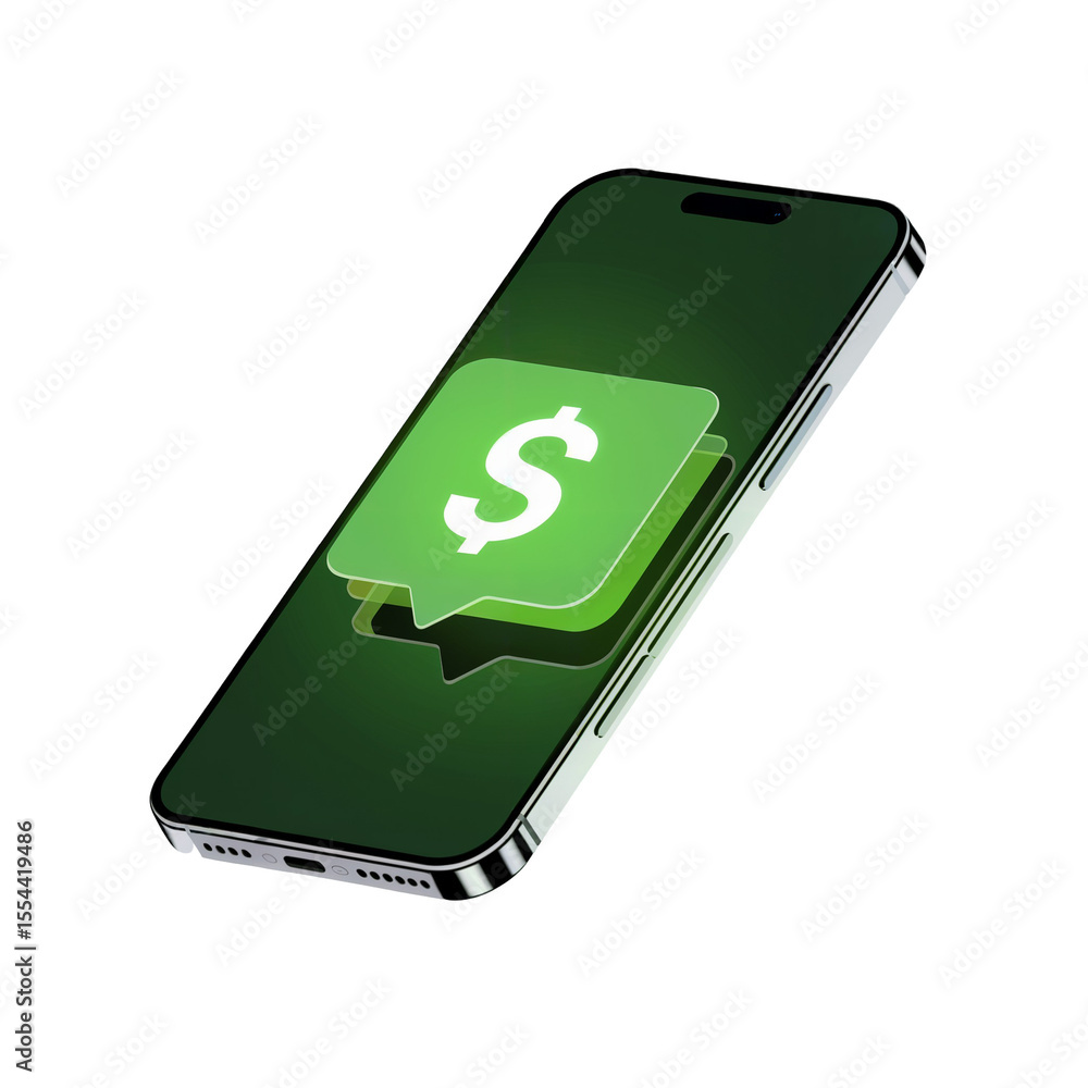 Aufkleber a clean 3 d render of a modern smartphone displaying a bright green translucent speech bubble with a