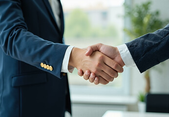 Business people handshake. Corporate employees and business partners handshaking at workplace, successful deal and agreement concept