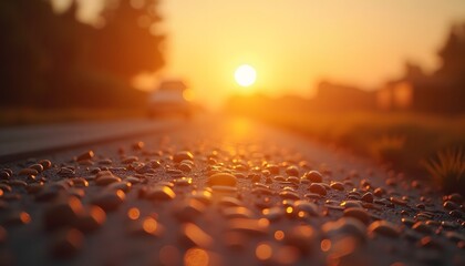 Sunset over a Pebble Road